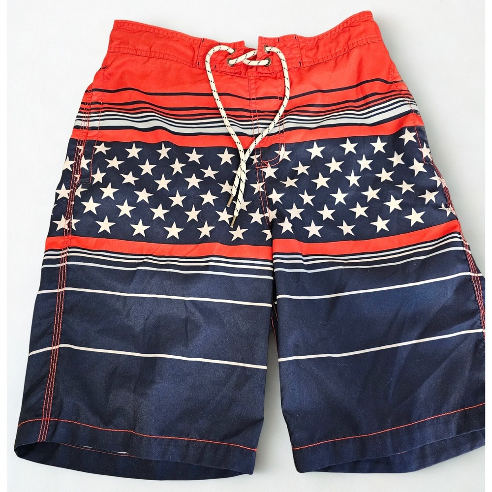 Goodfellow & Co Board Shorts Men SMALL Navy Red Star Stripe Patriotic Swim Short
